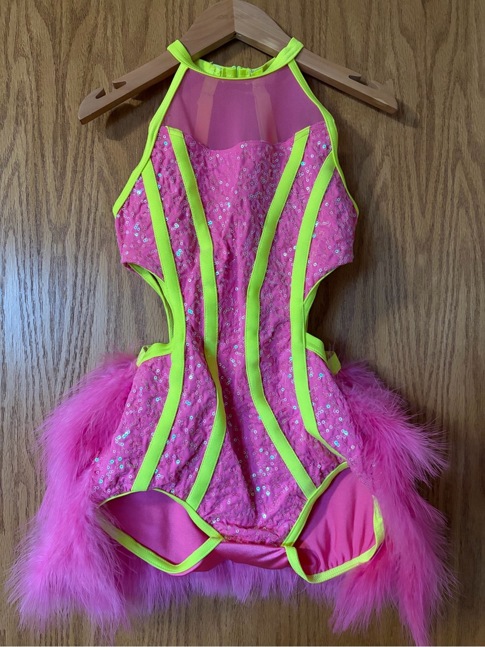 Weissman Hot Pink & Neon Yellow Sequin Dance Costume